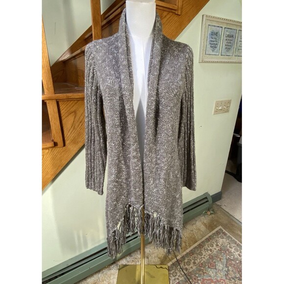 Wind River Size M Brown Open Knit Fringe Cardigan Sweater Boho Festival Western - Picture 1 of 9